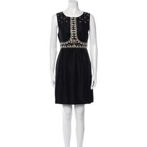 TIBI Black Silk Beaded Accent Mini Dress US 8